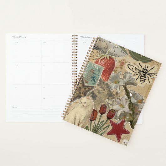 Kat bloemcollagepatroon – Schattig artistiek ontwe Planner (Display)