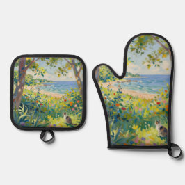 Kat Bloemen En Zee Ovenwant & Pannenlap Set