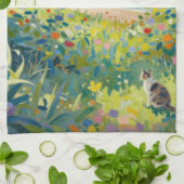 Kat Bloemen En Zee Theedoek (Gevouwen)