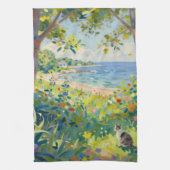 Kat Bloemen En Zee Theedoek (Verticaal)