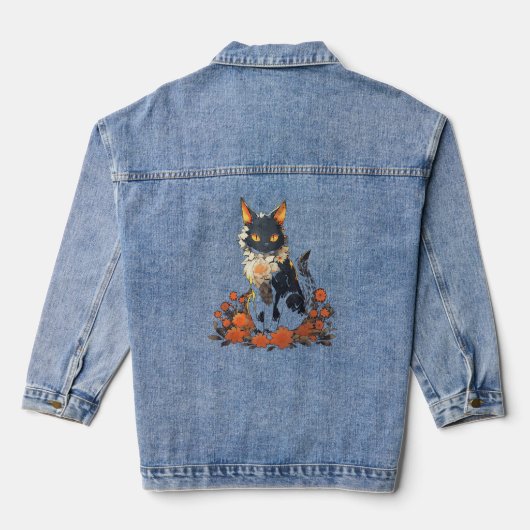 Kat Bloemen - Pet Animal Art Kat Denim Jacket (Achterkant)
