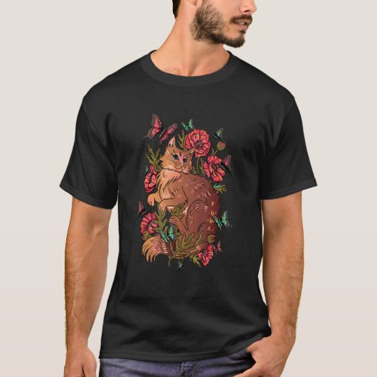 Kat Bloemen Vlinders Kat 1 T-shirt (Voorkant)