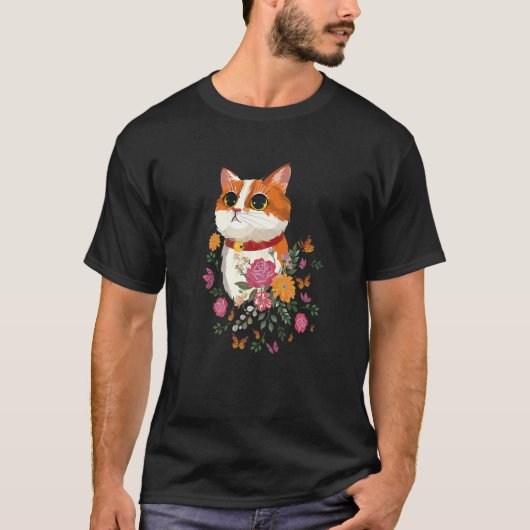 Kat Bloemen Vlinders Kat T-shirt (Voorkant)