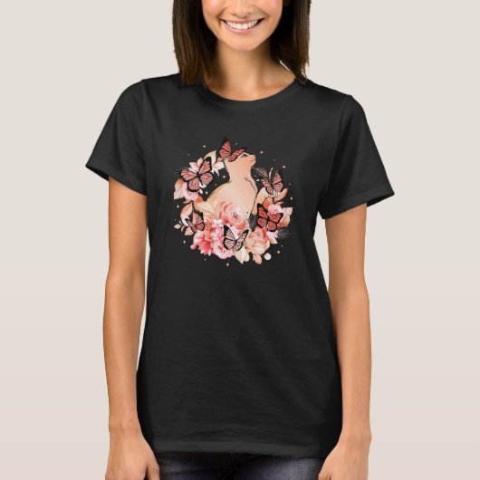 Kat Bloemen Vlinders Kat T-shirt (Voorkant)