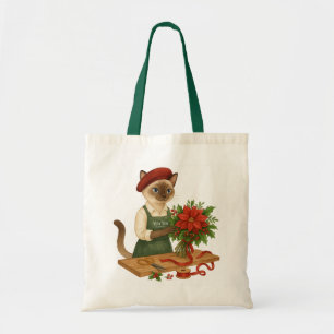 Kat Bloemist Kerst thema schikken bloemen Tote Bag
