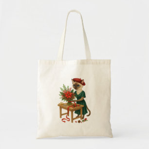 Kat Bloemist Kerst thema schikken bloemen Tote Bag