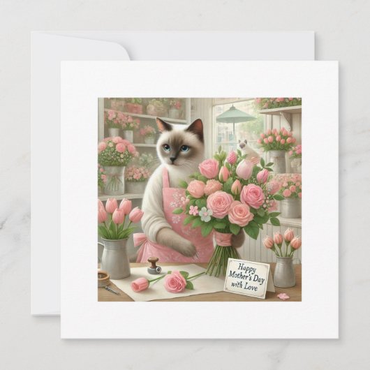 Kat bloemist voor Moederdag Kat MOEDER Feestdagenkaart (Voorkant)