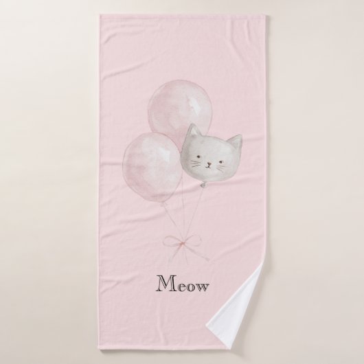 Kat Blozen Roze Ballonnen   Badhanddoek (Badhanddoek)