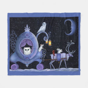 Kat Blue Carriage Winter Snowy Owl White Deer Cute Fleece Deken