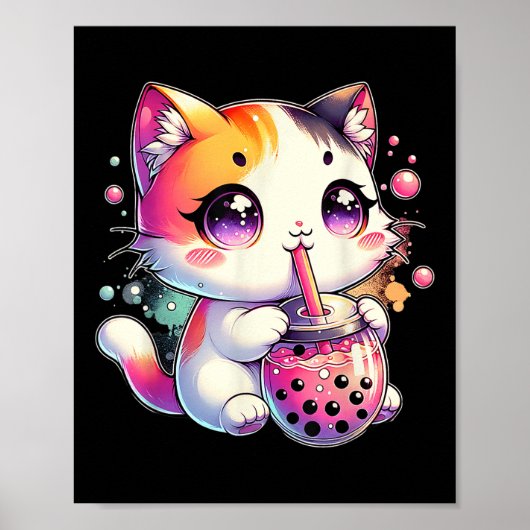 Kat Boba Tea Anime Japanse Kawaii Neko Bubble Tea Poster (Voorkant)