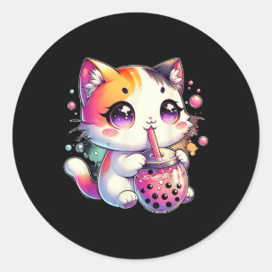 Kat Boba Tea Anime Japanse Kawaii Neko Bubble Tea Ronde Sticker