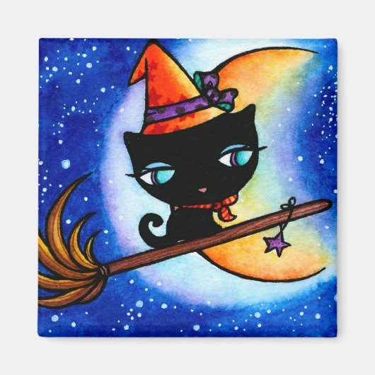 Kat Bobbin Rides de Melkweg Kattenmagneet Magneet (Voorkant)