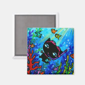 Kat Bobbin zwemt met de Fish Cat Magnet (Voorkant / Achterkant)