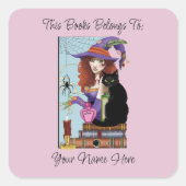 Kat Boeken Heksendrankjes Bookplate Vierkante Sticker (Voorkant)