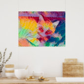 Kat Boho Geel Kleurrijk Hippie Pop Art Poster (Keuken)