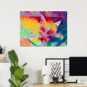 Kat Boho Geel Kleurrijk Hippie Pop Art Poster (Thuiskantoor)