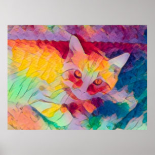 Kat Boho Geel Kleurrijk Hippie Pop Art Poster