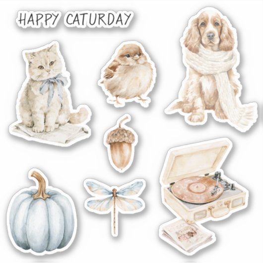 Kat Boog Caturday Vogel Hond Sticker (Voorkant)