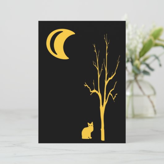 Kat, boom en maan Halloween Kaart (Staand voorkant)