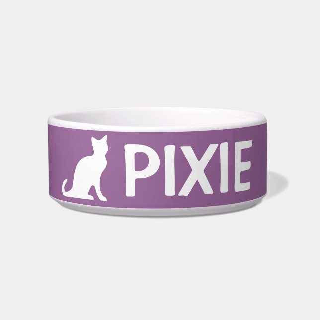 Kat bowlen met de naam en kleur van de huisdier voerbakje (Voorkant)