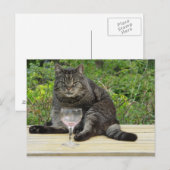 Kat 'Bram' op tafel met een wijnglas Briefkaart (Voorkant / Achterkant)