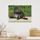 Kat 'Bram' op tafel met een wijnglas Poster (Keuken)
