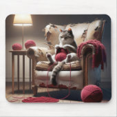 Kat breien in oude stoel muismat (Voorkant)