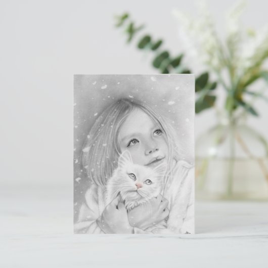 Kat Briefkaart eerste sneeuwmeisje (Staand voorkant)