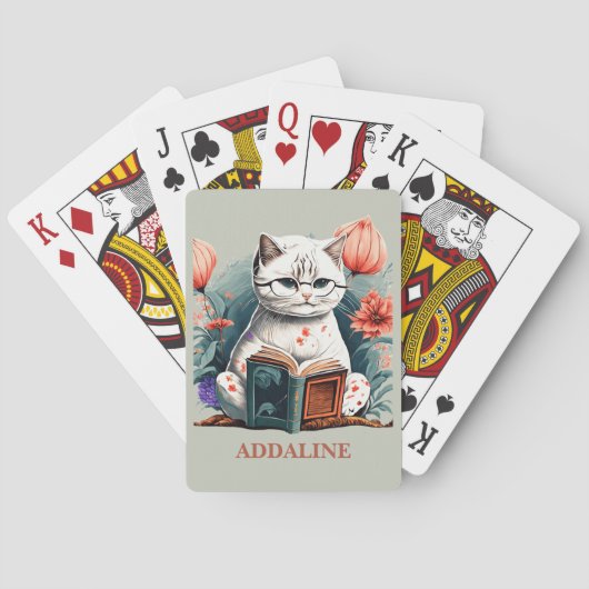 Kat Bril Leest Boek Naam Pokerkaarten (Achterkant)