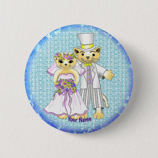 kat bruid en bruidegom aangepaste naam speld ronde button 5,7 cm (Voorkant)