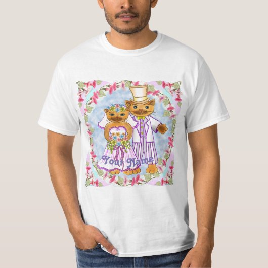 Kat Bruid en Bruidegom bruiloft T-shirt (Voorkant)