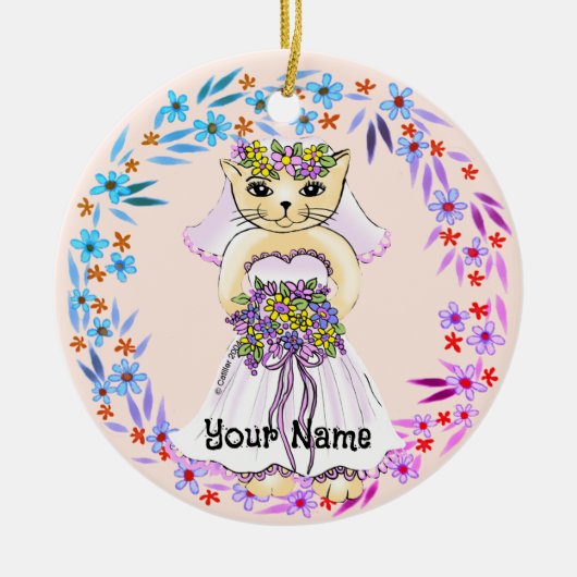 Kat Bruid Keramisch Ornament (Voorkant)
