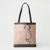 kat bruin en roze bloemenkant uitgesneden tote bag (Voorkant)
