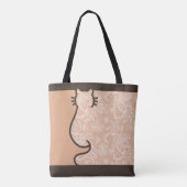 kat bruin en roze bloemenkant uitgesneden tote bag (Achterkant)