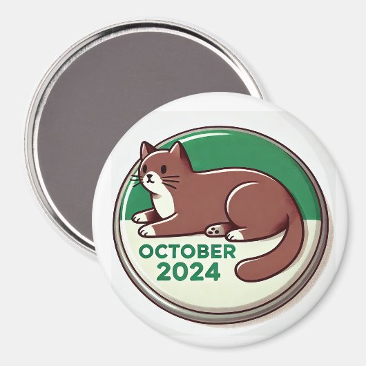 Kat, bruin en wit magneet (Voorkant / Achterkant)