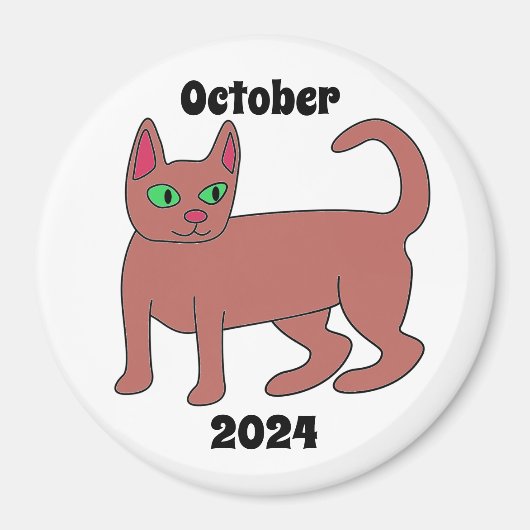 Kat, bruin, groene ogen, staart, oktober 2024 magneet (Voorkant)