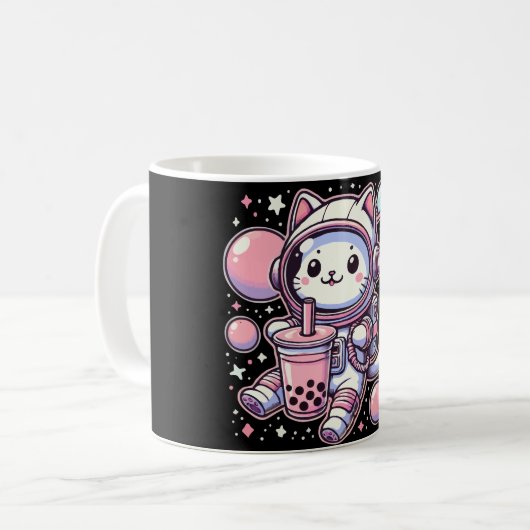 Kat Bubble Boba Thee In De Ruimte Astronaut Anime Koffiemok (Voorkant links)