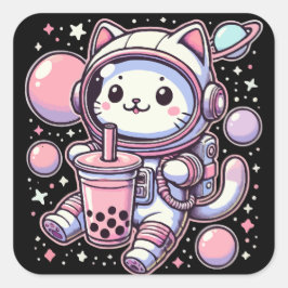 Kat Bubble Boba Thee In De Ruimte Astronaut Anime Vierkante Sticker