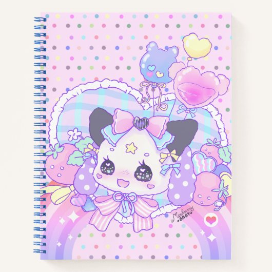 Kat bunny - fairy kei , kawaii schattig , pastelro notitieboek (Voorkant)
