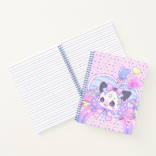 Kat bunny - fairy kei , kawaii schattig , pastelro notitieboek (Binnen)