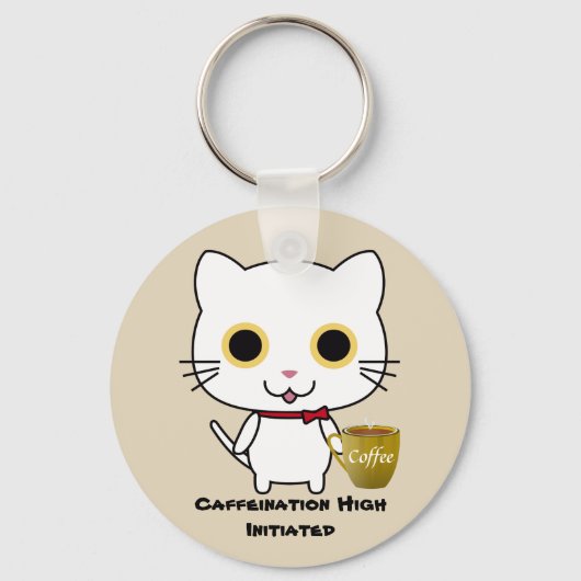 Kat Caffeine Sleutelhanger met hoge Button (Voorkant)