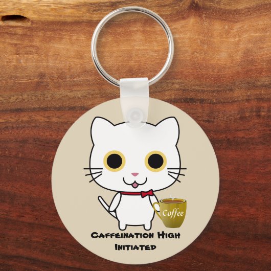 Kat Caffeine Sleutelhanger met hoge Button (Voorkant)