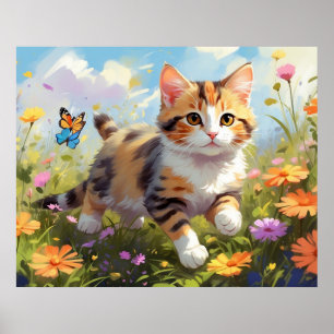 *~* Kat Calico Flowers 5:4 Kitten Cat AP68 Poster