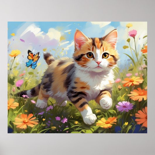 *~* Kat Calico Flowers 5:4 Kitten Cat AP68 Poster (Voorkant)