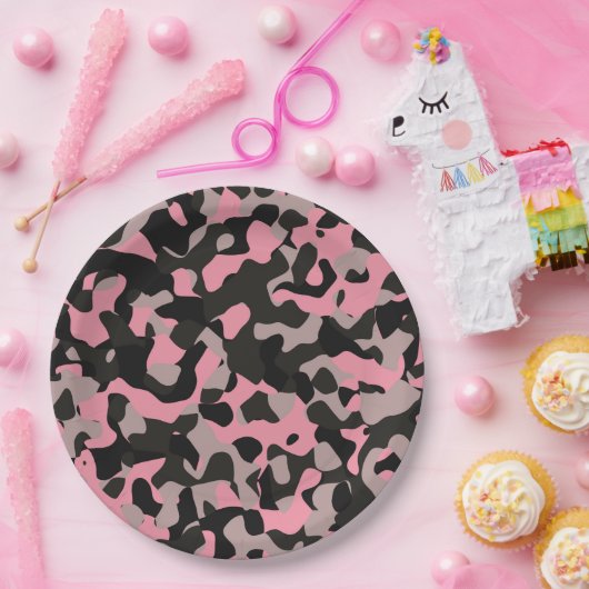 Kat Camo Papieren Bordje (Feest)