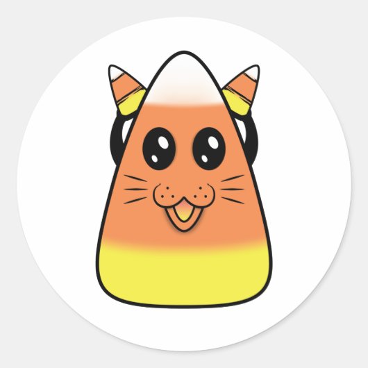 Kat Candy Corn Ronde Sticker (Voorkant)