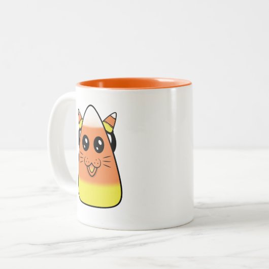 Kat Candy Corn Tweekleurige Koffiemok (Voorkant links)