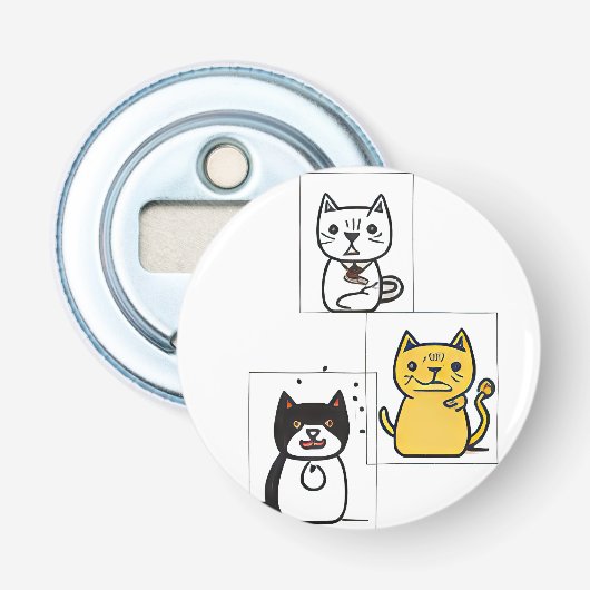Kat-cartoon Button Flesopener (Voorkant)