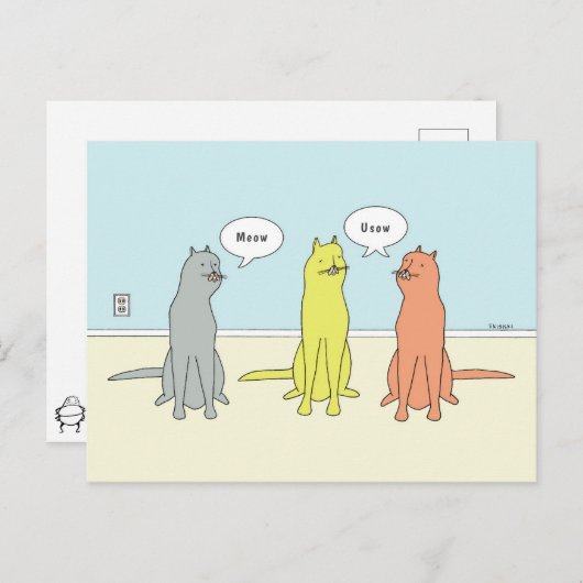 Kat Cartoon met grappige katten "Mauw" en "Usow" Briefkaart (Voorkant / Achterkant)