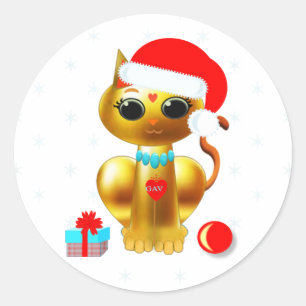 Kat-cartoon met kerstschattige gouden katjes ronde sticker